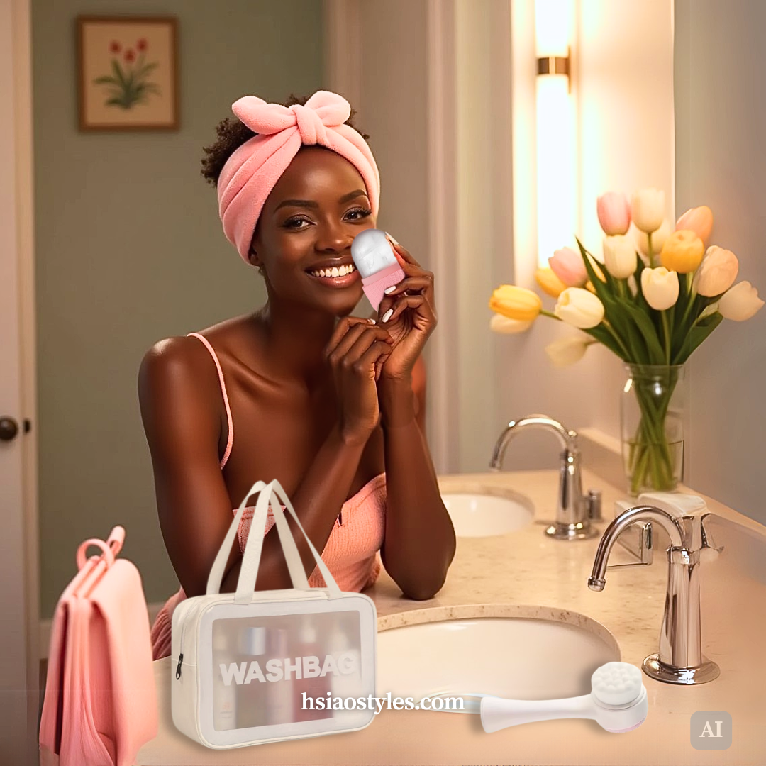 Daily Glow-Up Skincare Kit | Ice Roller, Brush, Headband & Wash Bag (Limited Edition)