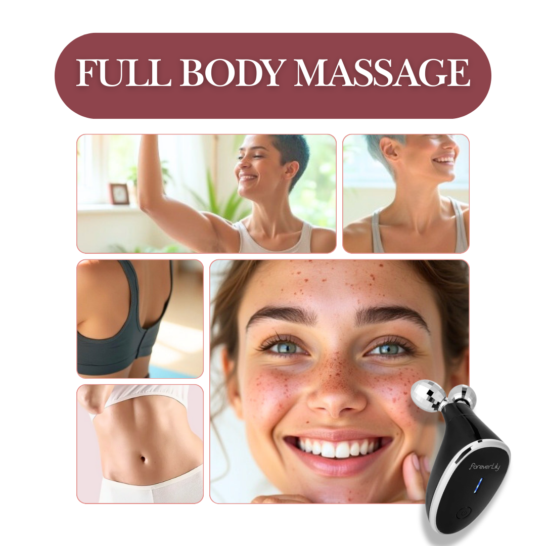 Black 360° Facial Massager with EMS & Vibration | V-Line Face Sculpting & Body Roller