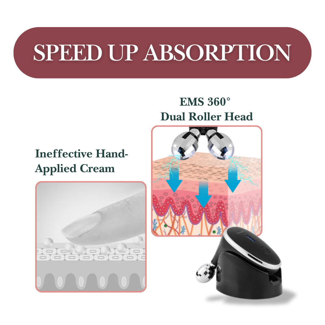 Black 360° Facial Massager with EMS & Vibration | V-Line Face Sculpting & Body Roller
