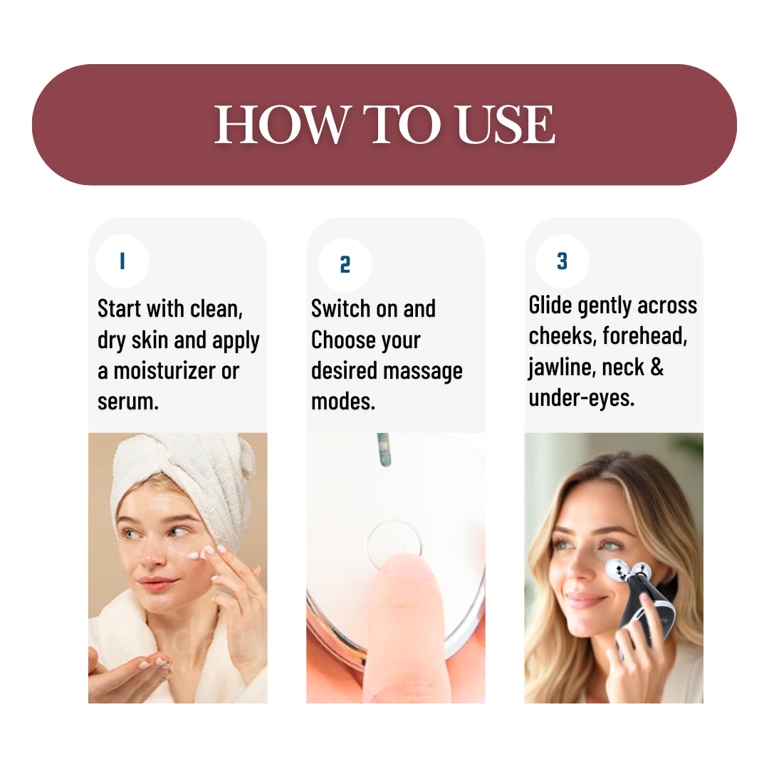 Black 360° Facial Massager with EMS & Vibration | V-Line Face Sculpting & Body Roller