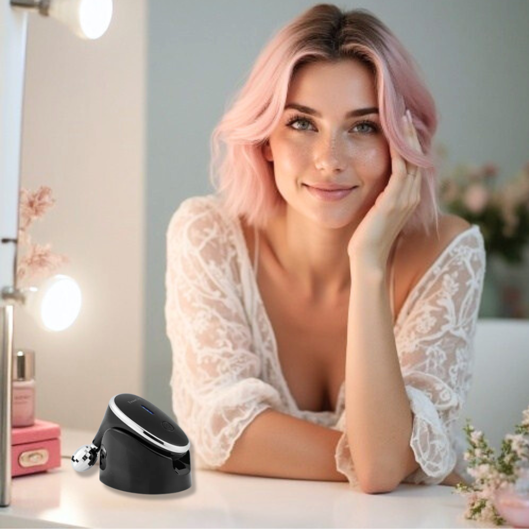 Black 360° Facial Massager with EMS & Vibration | V-Line Face Sculpting & Body Roller