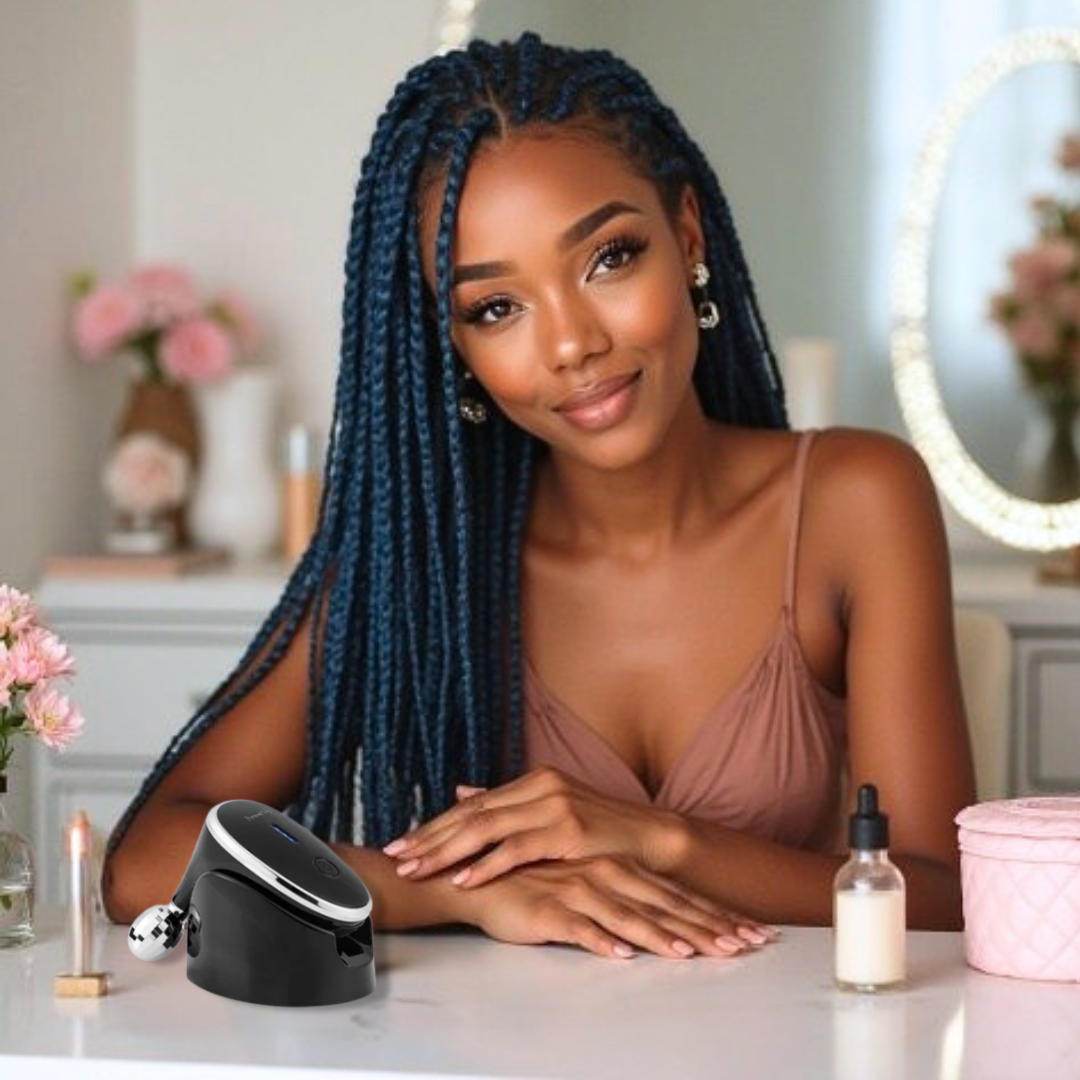 Black 360° Facial Massager with EMS & Vibration | V-Line Face Sculpting & Body Roller